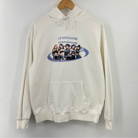 Overwatch x Le Sserafim M hoodie sweatshirt 0289 unisex men ivory white graphic - Picture 2 of 10